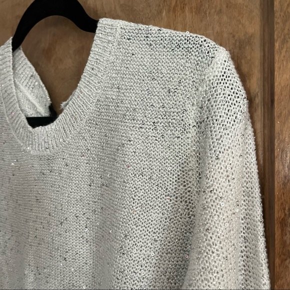 a.n.a Ana Womens Misses Gray Metallic Sequin Bow Tie Back Sweater - Picture 2 of 10